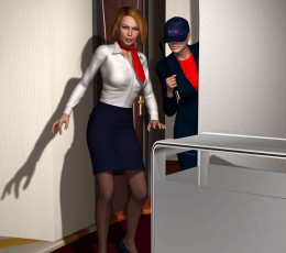 обоя stewardesses, 3д графика, фантазия , fantasy, взгляд, девушки