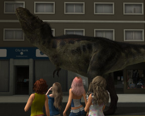 обоя 3д графика, фантазия , fantasy, дракон, город, улица