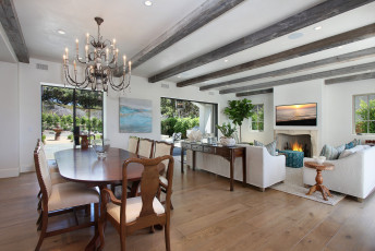 Картинка интерьер столовая камин люстра дизайн стиль мебель