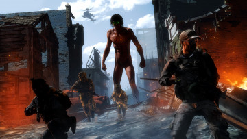 Картинка 3д+графика фантазия+ fantasy titan shingeki no kyojin вторжение гигантов гигант attack on деревня разрушение shifter eren yeager солдаты