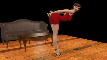 Картинка 3д+графика люди+ people поза платье фон взгляд девушка