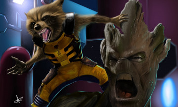 Картинка рисованные кино groot guardians of the galaxy rocket арт