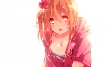 Картинка аниме mekakucity+actors рыжая грудь белый фон взгляд девушка