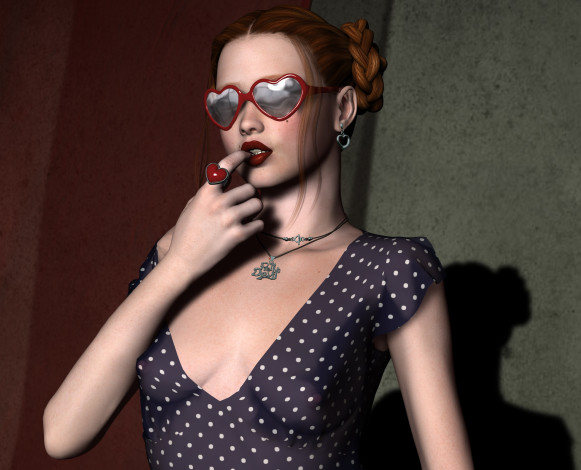 Обои картинки фото 3д графика, люди , people, очки, взгляд, девушка