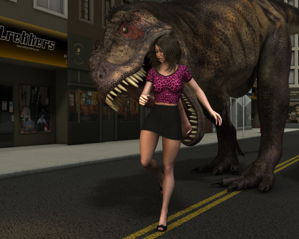 Обои картинки фото 3д графика, фантазия , fantasy, дракон, девушка, город, улица