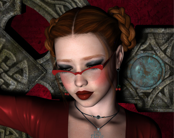 Обои картинки фото 3д графика, портрет , portraits, очки, фон, взгляд, девушка