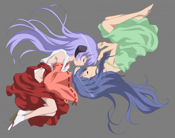 Обои картинки фото аниме, higurashi no naku koro ni, higurashi, no, naku, koro, ni, лежат, девушки, hanyuu, rika, furude