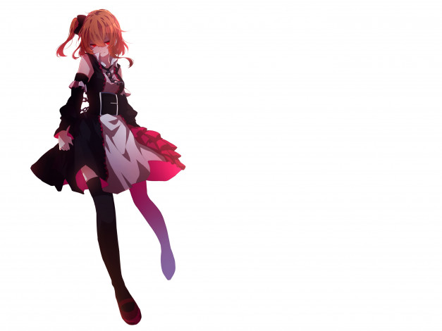 Обои картинки фото аниме, mekakucity actors, белый, фон, арт, взгляд, красные, глаза, девушка