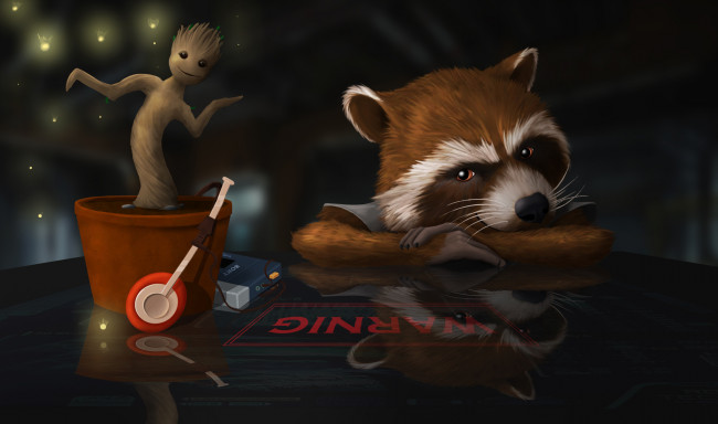 Обои картинки фото рисованные, кино, raccoon, guardians, of, the, galaxy, rocket, groot