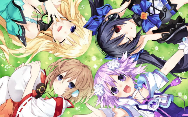 Обои картинки фото аниме, hyperdimension neptunia, девочки, волосы, взгляд