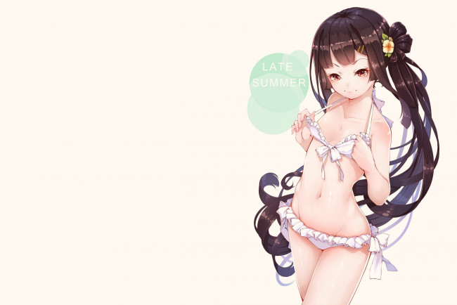 Обои картинки фото аниме, *unknown , другое, девушка, шатенка, фон, арт, бельё, цветок, бантики