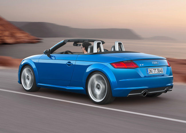 Обои картинки фото автомобили, audi, синий, 2014г, 8s, tt, roadster, 2-0, tfsi, quattro, s-line