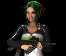 Картинка 3д+графика люди+ people улыбка взгляд фон оружие девушка