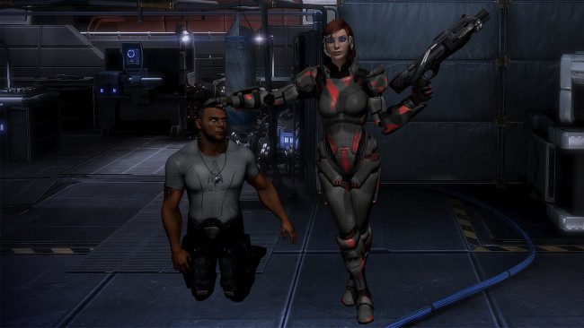 Обои картинки фото 3д графика, фантазия , fantasy, девушка, взгляд, фон, оружие, мужчина