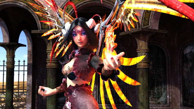 Обои картинки фото 3д графика, существа , creatures, фон, взгляд, девушка