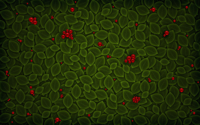 Обои картинки фото рисованное, vladstudio, красные, листья, ягоды