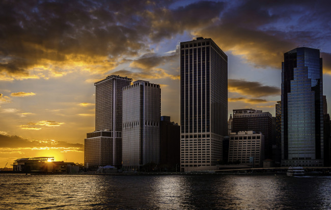 Обои картинки фото города, нью-йорк , сша, вечер, закат, небоскребы