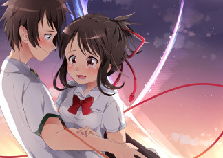 Картинка аниме kimi+no+na+wa парень фон взгляд девушка