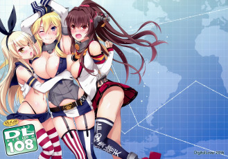 Картинка аниме kantai+collection iowa yamato shimakaze