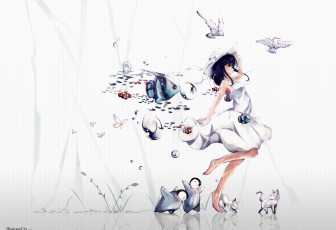 Картинка аниме животные +существа девушка