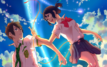 Картинка аниме kimi+no+na+wa фон девушка взгляд парень