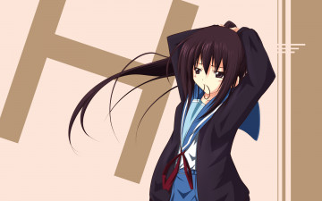 Картинка the+melancholy+of+haruhi+suzumiya аниме девушка фон взгляд