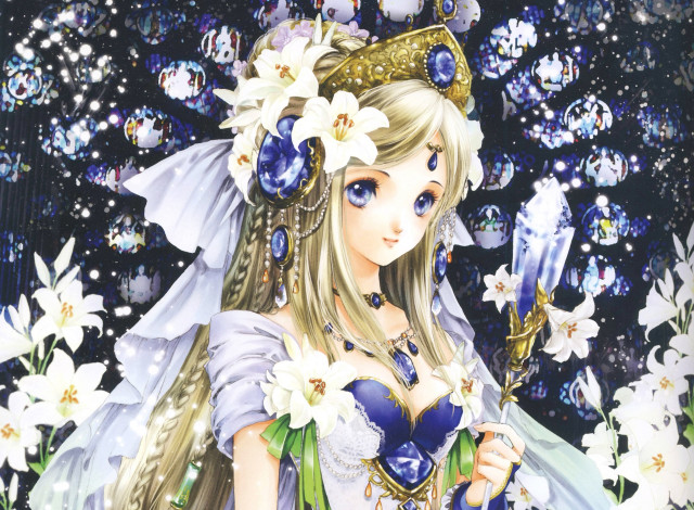 Обои картинки фото аниме, unknown,  другое, девушка, цвнты