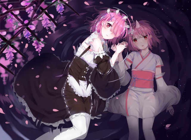 Обои картинки фото аниме, re,  zero kara hajimeru isekai seikatsu, взгляд, девушки, фон