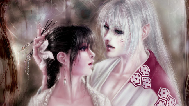 Обои картинки фото аниме, inuyasha, двое