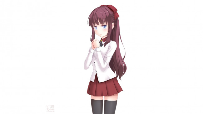 Обои картинки фото аниме, new game, девушка, взгляд, фон