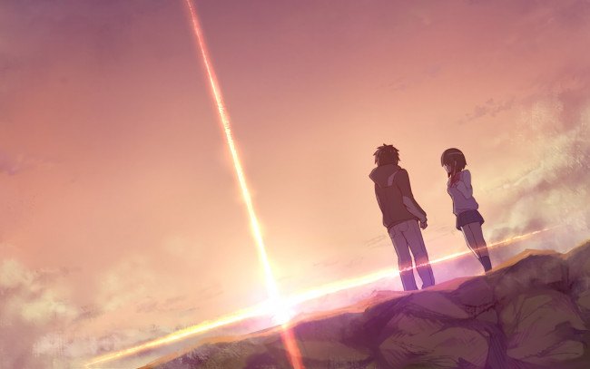 Обои картинки фото аниме, kimi no na wa, фон, девушка, взгляд