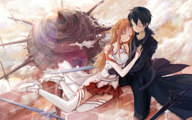 Обои картинки фото аниме, sword art online, девушка, фон, взгляд