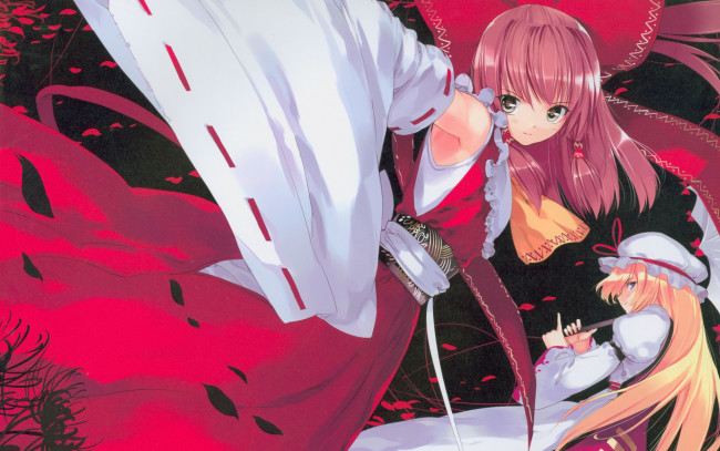 Обои картинки фото аниме, touhou, взгляд, девушка, фон