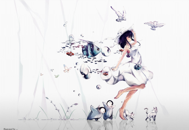 Обои картинки фото аниме, животные,  существа, девушка