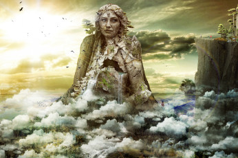 Картинка разное компьютерный+дизайн скульптура фон люди взгляд птицы небо скала