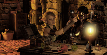 обоя 3д графика, фантазия , fantasy, эльфийка, взгляд, фон, колдунья