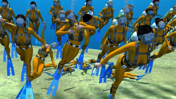 обоя 3д графика, фантазия , fantasy, море, фон, оружие, взгляд, девушки