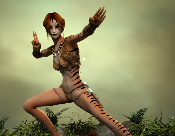 Обои картинки фото 3д графика, существа , creatures, девушка, фон, взгляд