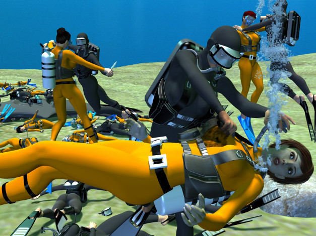 Обои картинки фото 3д графика, фантазия , fantasy, море, оружие, девушки, взгляд, фон