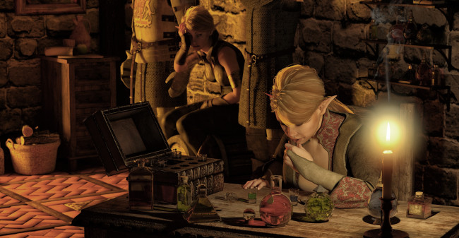 Обои картинки фото 3д графика, фантазия , fantasy, колдунья, фон, взгляд, эльфийка