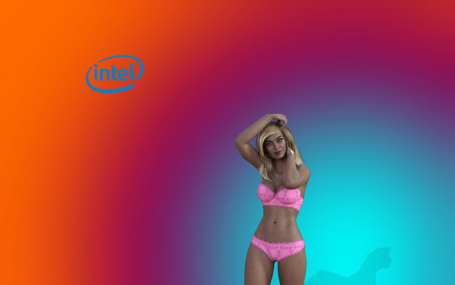 Обои картинки фото компьютеры, intel, девушка, взгляд, фон