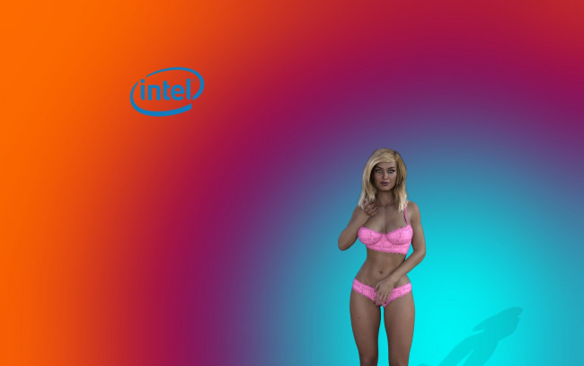 Обои картинки фото компьютеры, intel, девушка, взгляд, фон