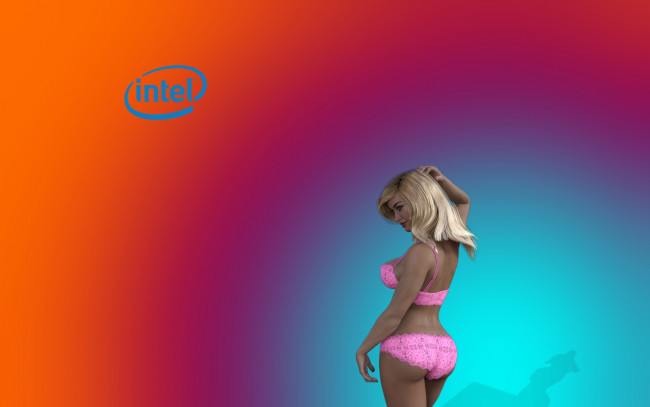 Обои картинки фото компьютеры, intel, девушка, взгляд, фон