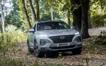 Картинка 2019+hyundai+santa+fe +uk автомобили hyundai кроссовер crossover uk santa fe 2019 корейские лес вид спереди белый