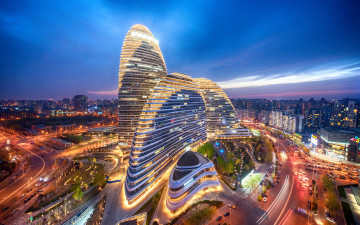 Картинка пекин китай города пекин+ ночные пейзажи 4k город wangjing soho современные здания азия