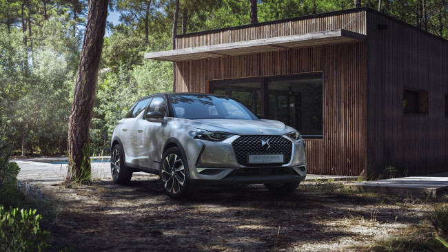 Обои картинки фото 2019 ds 3 crossback, автомобили, -unsort, лес, 2019, ds3, crossback, здание, кроссовер