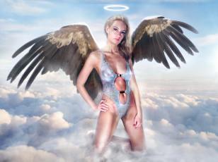 Картинка разное компьютерный+дизайн нимб крылья взгляд фон девушка облака