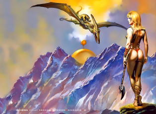 Картинка календари фэнтези оружие гора девушка 2019 calendar существо динозавр птеродакль