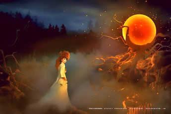 Картинка календари фэнтези 2019 calendar ночь шар девушка