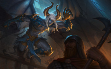 Картинка видео+игры smite мужчина крылья рога взгляд фон